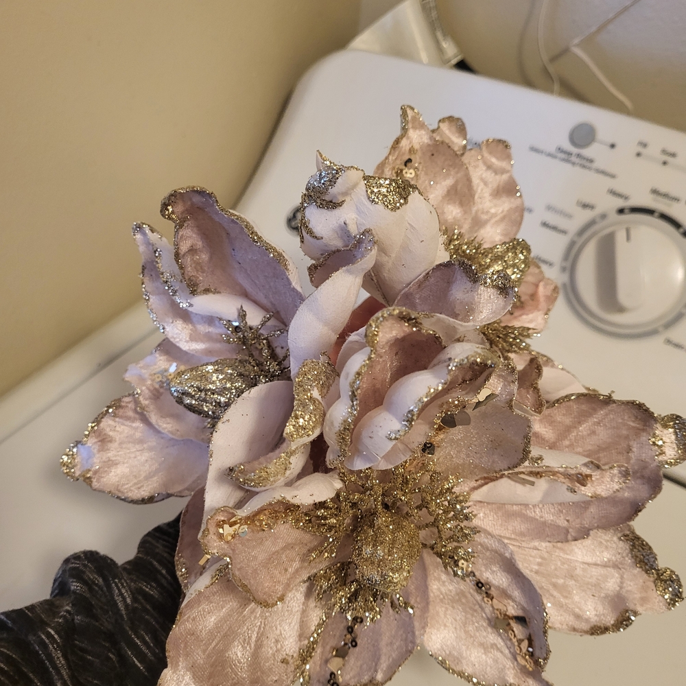Gold and Cream Glitter Floral Decoration